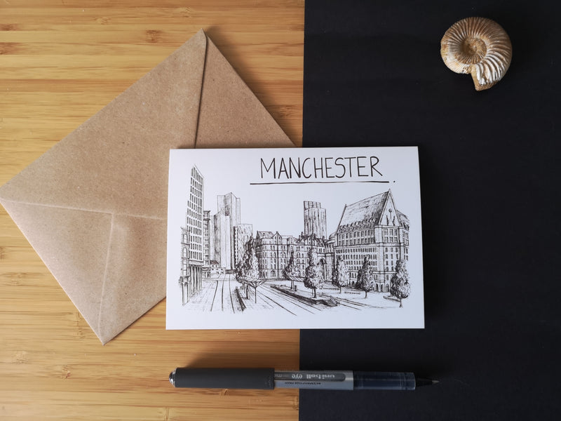 Manchester Skyline Greetings Card by Christopher Walster